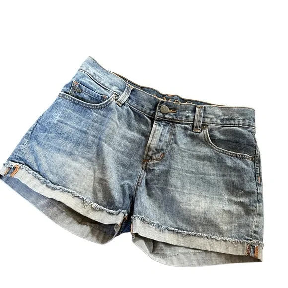 Fox Racing Denim Shorts, slightly distressed, 5 pocket, cuffed, med wash, Sz 5 - Picture 3 of 10